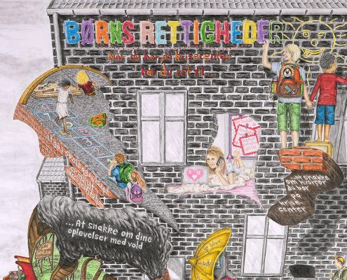 Udsnit af plakat med tegninger af rettigheder for børn på krisecenter af Kasper Købke